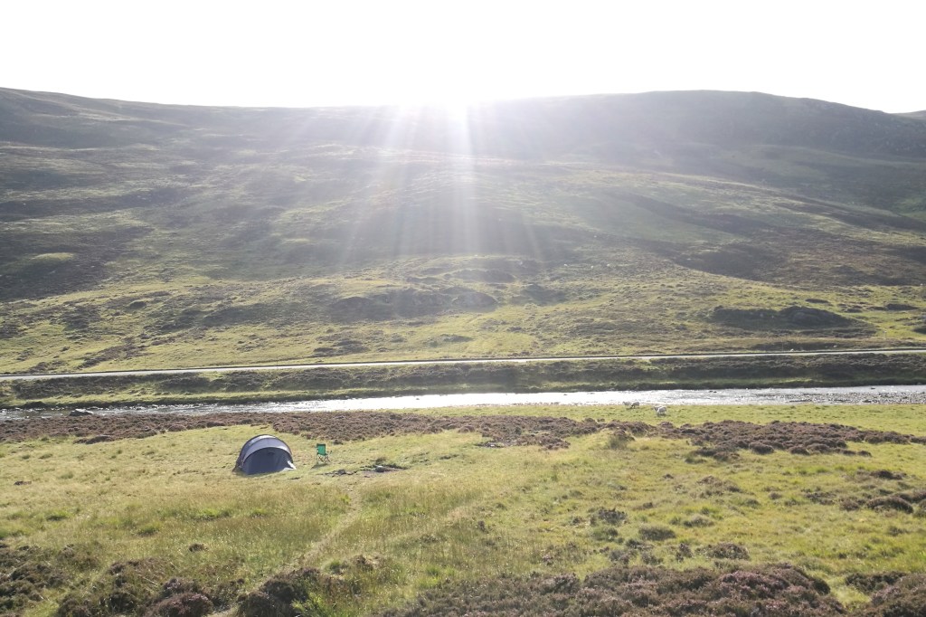 Wild camping tent at Braemar Scotland
